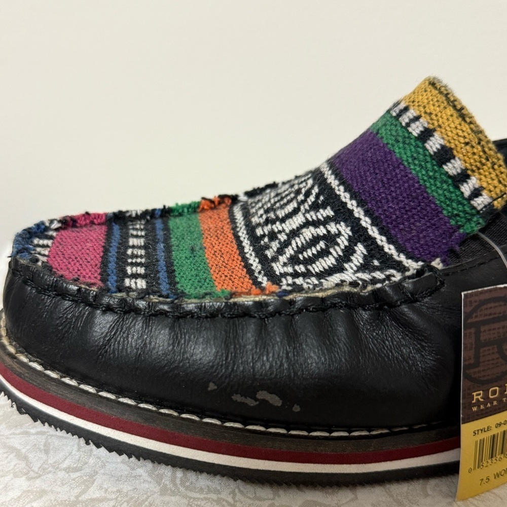 NWT Roper Ladies Jacolin Leather/Serape Shoes Black Country Western Loafers 7.5 - Picture 14 of 14